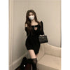 Y2K Knitted Mini Dress Women Streetwear Sexy Off Shoulder Sweater A Line Dresses Christmas Party Korean Bodycon Vestidos