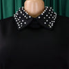 Women Loose Dresses Turn Down Collar with Beading Elegant Office Ladies Occasion Female Casual Long Tulle Sleeves Gowns