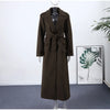 Vintage Large Lapel Tweed Long Coat Women Elegant Loose Double Breasted Belt Coats Lady Winter Classic Chic Street Overcoat