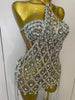 Sparkly Sequin Diamond MeshTransparent Top Dress Two Piece Set Women Sexy Evening Party Celebrate Birthday Photo Shoot Wear