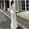 Elegant Knitted Ruffle Dress Women White O-neck Long Flare Sleeve Maxi Dresses Female Autumn Lady Vestidos