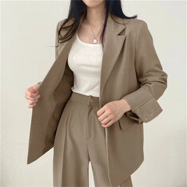 Elegant Office Lady Business Suit Set Blazers Spring Women's Clothing Suit Jacket Casual Pants Set Wide Leg Suit Pants