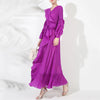 Chic Pleated Women's Dress Irregular Ruched Patchwork Design V Collar Niche Elastic Loose Lace Up Clothing 2DB1191