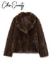 Retro Faux Fur Women Coat Urban Thicken Lapel Long Sleeve Single Breasted Female Outwear Autumn Winter Chic Lady Jacket