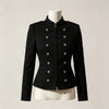 Elegant Women Stand Collar Double Breasted Military Jacket Slim Fit Waist Cropped Blazer Solid Color Lady Outer Coat