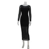 Sexy Mesh Women's Maxi Dresses See Through O-Neck Solid Slim Regular Long Sleeves Bodycon Party Vestidos Robes