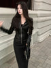 Streetwear Solid Women PU Jackets Y2k Aesthetic Zipper Slim Fit Cropped Elastic Coats Harajuku Casual Black Punk Mujer Chaqueta