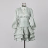 Solid Spliced Ruffles Dress Female Stand Collar Long Sleeve Loose French Elegant Women's Dresses Autumn