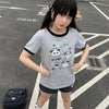 Harajuku Cartoon Embroidery Pants Women Kawaii Striped Loose Korean Trouser Shorts Y2K Subculture Vintage Female Wide Leg Pants