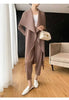 Pleated Long Trench Thin Temperament Solid Color Big Lapel Open Stitch Coat Female Coat Autumn 2C785
