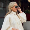 Women Pant Set Satin Lace Round Neck Puff Long Sleeve Button Front Drawstring Waist Blouse Cuffed Ruffle Hem Pants Elegant Suit