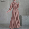 Women Maxi Dresses Elegant Modest Ruffled Collar Tied Waist Long Sleeve Long Dress Muslim Hijabs Abaya Robes S-3XL