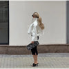 Retro Crocodile Pattern Short Women's Leather Jacket High Collar Zipper Loose Long Sleeve Jackets Lady Street Daily Wear