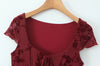 Women Sweet Flower Flocking Chic Bow Mini Dress Vintage Square Collar Sexy Slim Hip Wrap Dresses