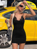 Women Black Mesh Ruched Trailing Strap Dress Glam Square Neck Bodycon Club Outfit Ladies Night Party Apparel