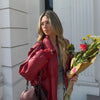 Women Stand Collar Leather Pilot Jacket Red Zipper Cropped Coat Casual Outerwear Streetwear