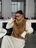 Brown Fluffy Faux Fur Jacket Women Lapel Long Sleeve Loose Warm Coat Winter Lady High Street Outerwear