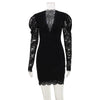 Long Sleeve Deep V Neck Autum Women Dresses Sheath Bodycon Sexy Club Lace Sheer Female Outfits Party Vestidos Hip Wrap