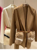 Women Winter Cashmere Wool Woolen Jacket Real Natural Fox Fur Pocket Coat Ladies Outwear Jacket