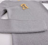 Spring Autumn Metal Deco Knitted Dress For Women Round neck Long Sleeve Split Slim Mid Length Sweater Dresses