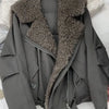Women Warm Wool Perm Oversized Thick Coat Winter Faux Fur Collar Padded Jacket Drawstring Waist Streetwear Chic Tops