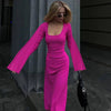 Solid Ribbed Trumpet Long Sleeve Maxi Dress Back Lace-Up Straps Elegant Casual For Women A little thinner Dresses All seasons