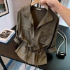 Spring Female Long Sleeved Casual Shirt French Lady Patchwork Cardigan Blouse Autumn Women Lapel Solid Color Shirts Coat