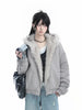 Autumn Winter Warm Plus Velvet Jacket Women American Vintage Hooded Short Outwear Female Casual Loose Plush Neck Cotton Coat