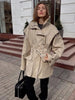 Solid Oversized Tie-waist Cropped Trench Coat Women Drop Shoulder Outerwear Lady Spring Modern Edgy Streetwear Coat