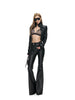 Spring Autumn Long Fitted Soft Black Pu Leather Flare Pants for Women Low Waist Sexy Designer Gyaru Clothes