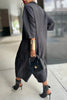 Women Plus Size Jumpsuit Business Casual Black Shirt Collar 3/4 Sleeve Pocket Harem Pants Rompers Single Breasted Loose Outfits