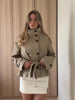 Womens Cropped Trench Coat Double Breasted Stand Collar Belted Waist Street Style Autumn Outerwear Casual Chic Shoulder Epaulets