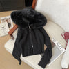 Twist Texture Fur Collar Hooded Knit Cardigan Women Winter Relaxed Slim Casual Joker Sweater Female Coat Tops
