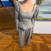 Elegant Woolen Top Pants Women Set Urban Long Sleeve Slash Neck Pleated Blouse Straight Trousers Autumn Winter Lady Suit
