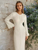 Pleated Wavy Knit Maxi Dress For Women Lace-up Long Sleeve Loose Casual Sweater Dress Female Party Clothes Solid Elegant