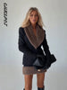 Faux Fur Patchwork Tweed Coat Skirt Sets Women Elegant Long Sleeve Waist Cinching Jackets Mini Skirts Autumn Chic Ladies Outfits