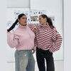 Casual Long Sleeve Zipper Knitted Coat Stand Collar Stripe Knitting Cardigan for Women Spring Autumn Female Sweater