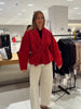 Women Suede Short Jacket Loose Red Stand Collar Long Sleeve Zipper Coat Autumn High Street Lady Outerwears