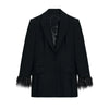 Chic Feather Blazer Pants Set Women Lapel Shoulder Pads Full Sleeve Jacket Pocket Straight Pant Spring Autumn Lady Suit