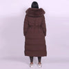 Elegant Fur Collar Hood Belt Long Cotton Jacket Women Zipper Drawstring Waist Parka Down Coat Winter Lady Warm Chic Outwear