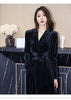 Temperamnet Velvet Jumpsuit For Women Elegant V-neck Long Sleeve Slim Wide-Leg Pants with Brooch