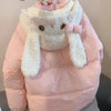 Pink Kawaii Lolita Style Women Parka Japanese Cute Embroidery Bunny Ears Hooded Jacket Loose Plush Velvet Lined Down Padded Coat