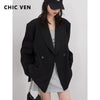 Women Blazers Solid Loose Double-breasted Wide Shoulder Office Ladies Suit Jacket Oversized Coat Spring Autumn