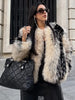 Women Color Block Faux Fur Coat Casual Round Neck Long-sleeved Fluffy Warm Crop Coats Winter Lady Chic Daily Street Jacket