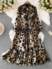 Spring Autumn Women's Long Sleeved Dress Temperament Loose Large Size Lace Up Printed Long Dress Female C329