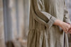 Vintage Women Ramie Cotton Dresses V-Neck Long Sleeve Spring Robes Loose Chinese Style Tie-dye A-Line Dress