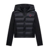 CH Womens Round Sew On Patch Detail Horizontal Quilted Hooded Padded Jacket Full Zipper Casual Daily Wear