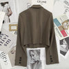 All-match Cropped Blazer Woman Solid Color Single Button Suit Coat Women Korean Chic Notched Collar Long Sleeve Blazers