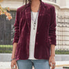 Women Notched Long Sleeve Button Velvet Blazer Casual Pocket Red Soft Slim Jacket Coats SYMCFS-MC646