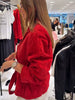 Women Suede Short Jacket Loose Red Stand Collar Long Sleeve Zipper Coat Autumn High Street Lady Outerwears
